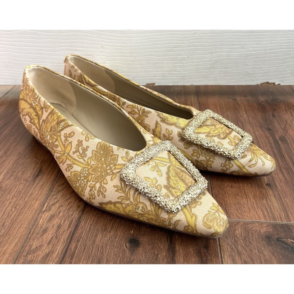 SAM EDELMAN Janina Gold Floral Brocade Retro Mid-Century Ballet Flats Shoes 9